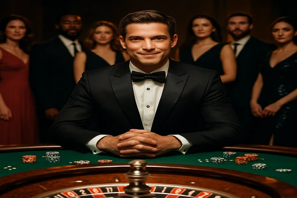 নিয়ন আলোতে সজ্জিত আধুনিক ক্যাসিনো পরিবেশে নান্দনিক উপস্থাপন